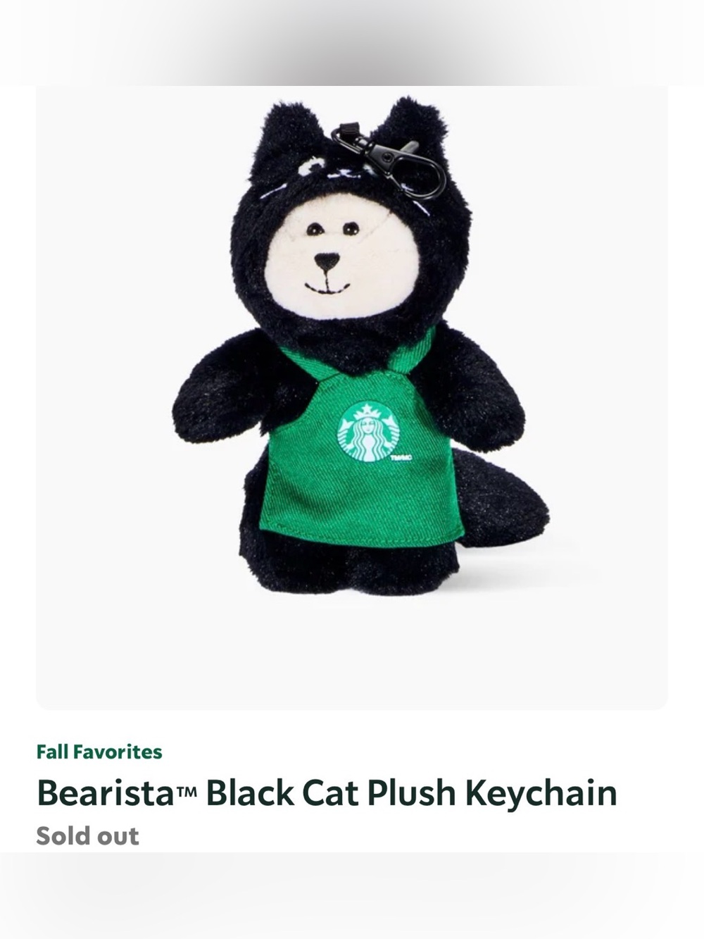NWT Starbucks Limited Edition Bearista™ Black Cat Plush Keychain